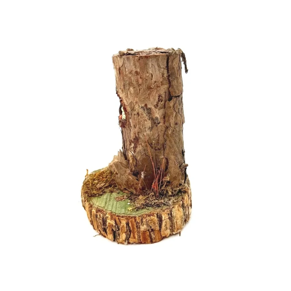 Handmade Natural Wood Tree Trunk Figurine with‎ Miniature Caterpillar Whimsical